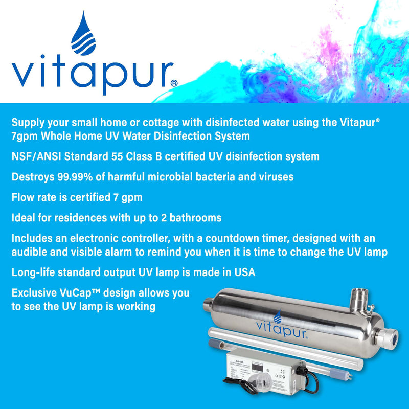 Vitapur 7 gpm Whole Home UV Water Disinfection System Under Sink Filtration Vitapur   