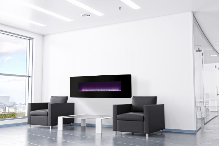 48-in Curved Front Wall Mount Electric Fireplace with Black Glass Electric Fireplaces Muskoka