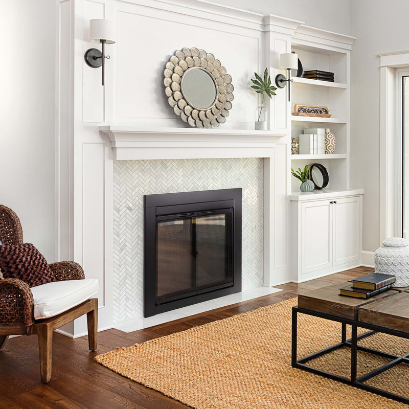 Pleasant Hearth - Alpine Glass Firescreen Black Glass Doors Pleasant Hearth