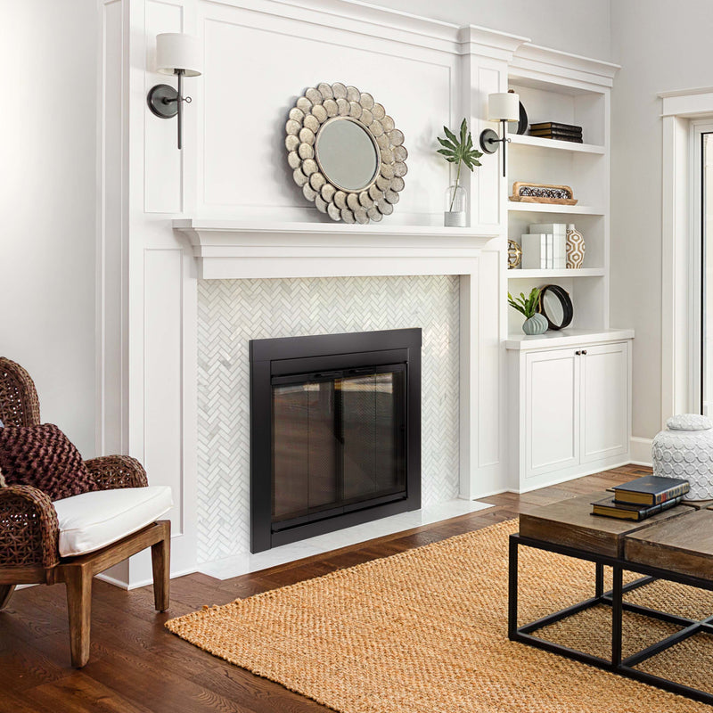 Pleasant Hearth - Ascot Glass Firescreen Black Glass Doors Pleasant Hearth