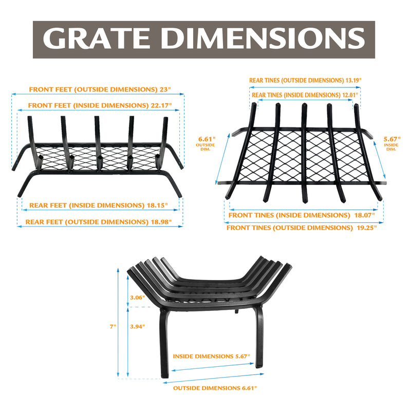 Pleasant Hearth - 1/2 in. steel grate- 24 in. 5 bar with ember retainer Grates Pleasant Hearth   