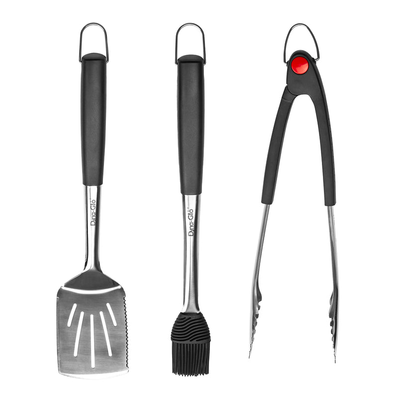 3PC Stainless Steel and Silicone Soft Touch Handles - Spatula, Basting Brush, Tongs Grill Accessories Dyna-Glo