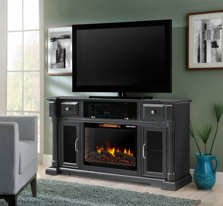 Vermont 60" Media Electric Fireplace with Bluetooth - Aged Black Finish Electric Fireplaces Muskoka   
