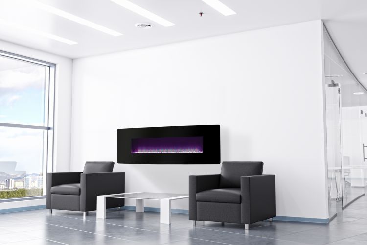 48-in Curved Front Wall Mount Electric Fireplace with Black Glass Electric Fireplaces Muskoka   