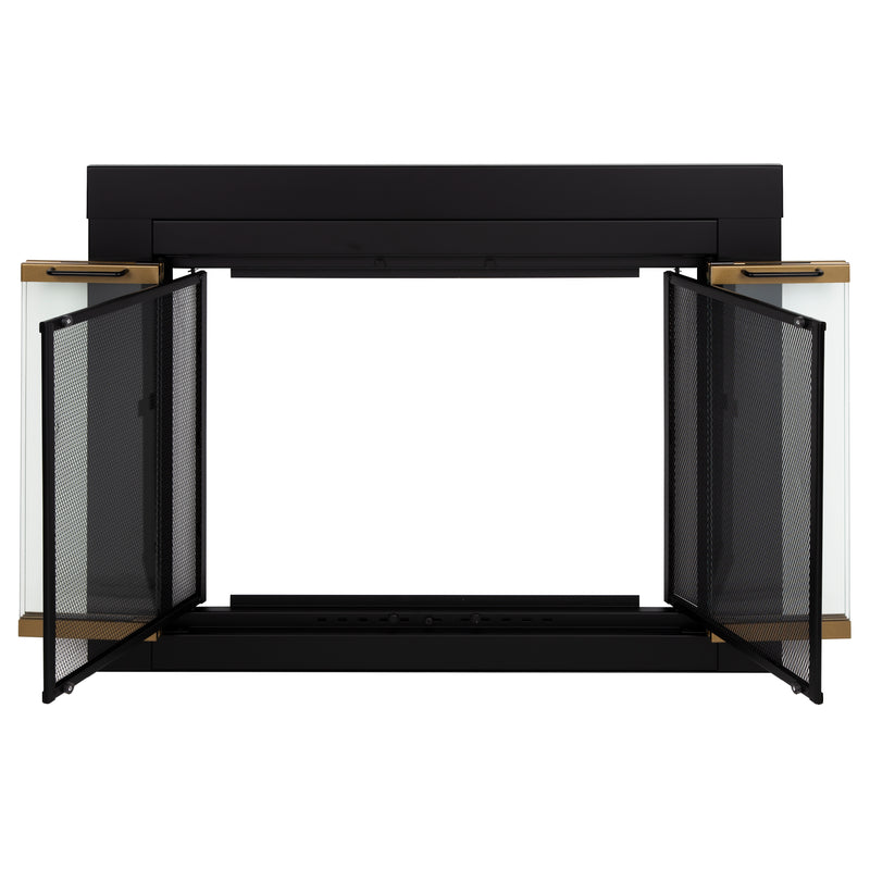 Pleasant Hearth Arrington Black with Gold Trim Fireplace Glass Firescreen Glass Doors Pleasant Hearth   
