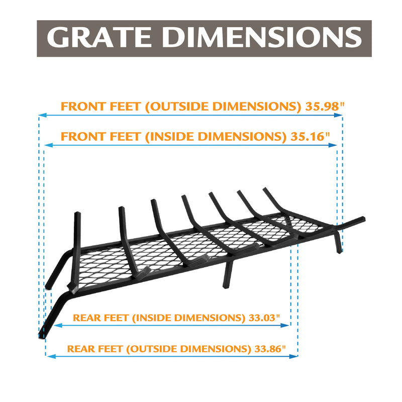 Pleasant Hearth - 1/2 in. steel grate- 36 in. 7 bar with ember retainer Grates Pleasant Hearth   