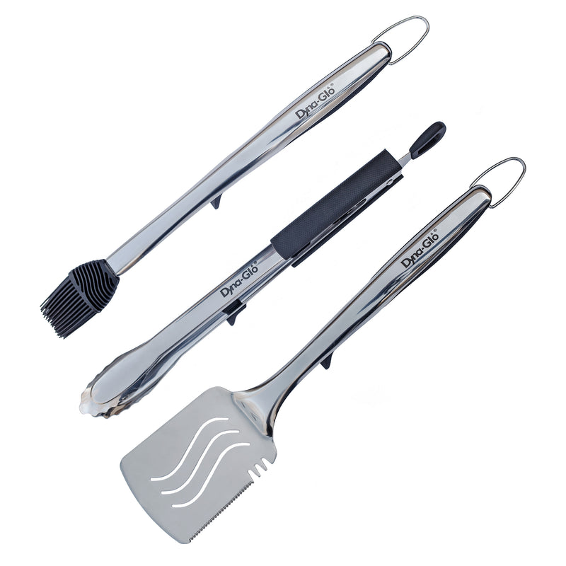 3PC Stainless Steel Grill Set.  Tong, Spatula, Basting Brush - W. Stands Grill Accessories Dyna-Glo   