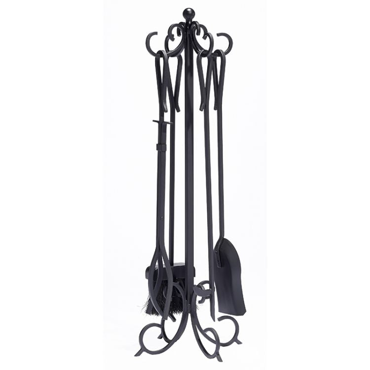 Panacea 5-Piece Scroll Top Fireplace Tool Set - Brushed Bronze, Stand & Tools