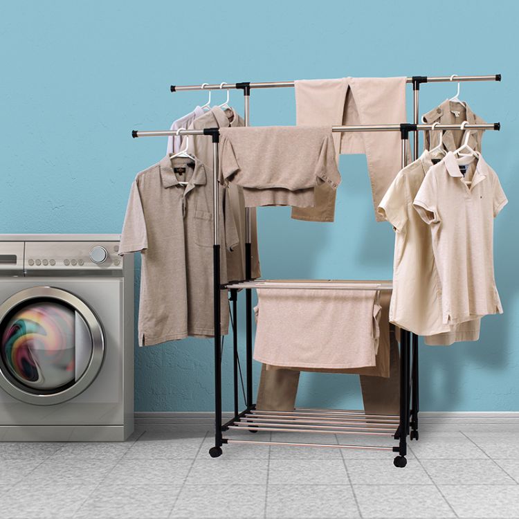 Greenway Stainless Steel Collapsible Double-Bar Garment Rack Laundry Greenway   