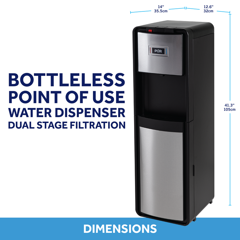 PUR® Bottleless Point-of-Use Water Dispenser, Dual Stage Filtration Bottleless Floor Standing Dispensers PUR®   